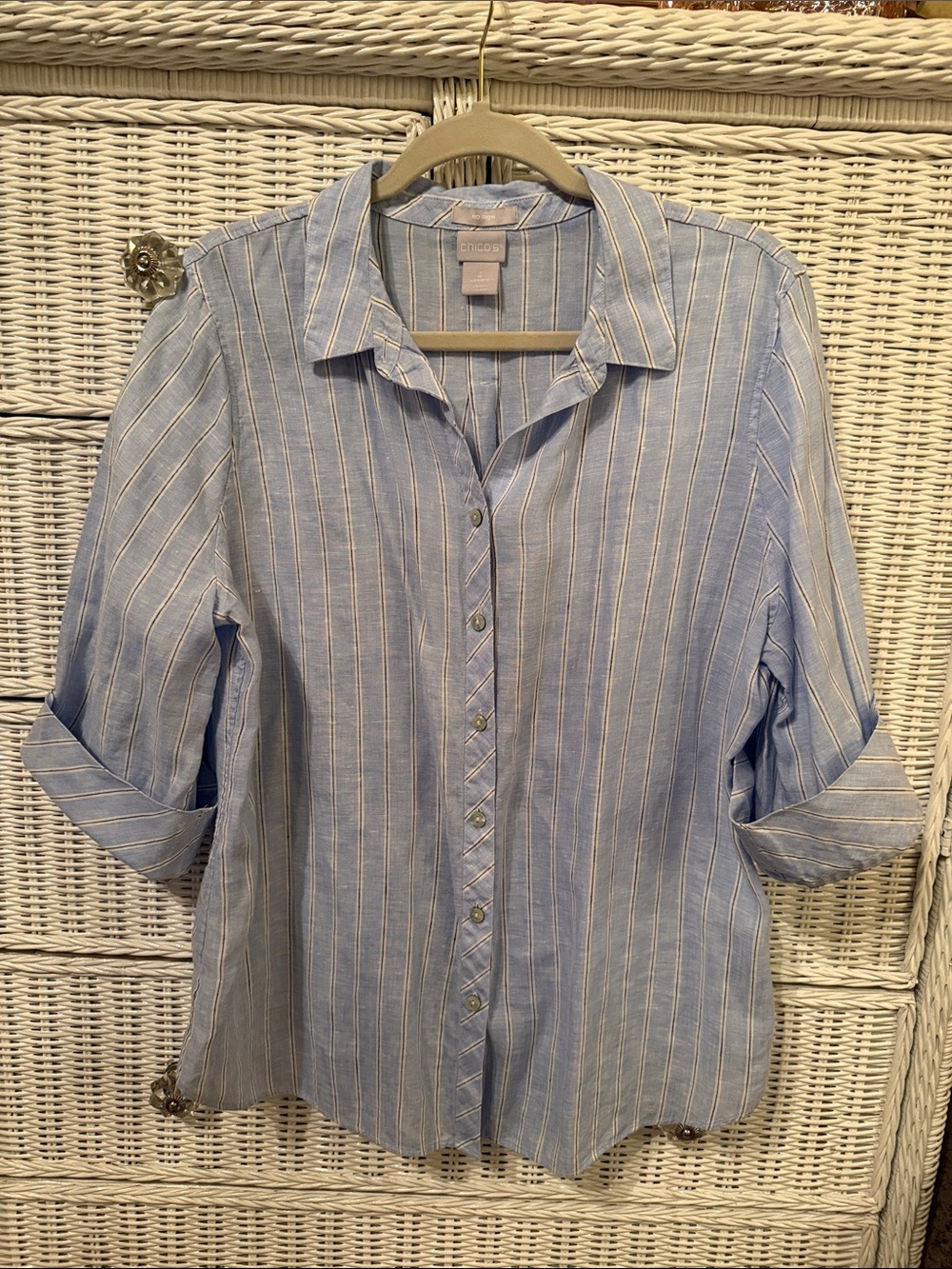 Light Blue Striped linen Button-Up Shirt